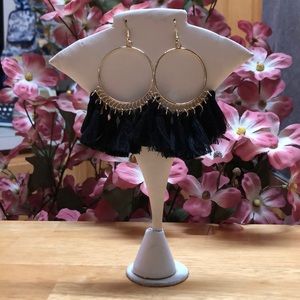 🌴Black Tassel 1” Round Gold Ring 3” Long Earrings🌴Or Buy All 3 For Just $26